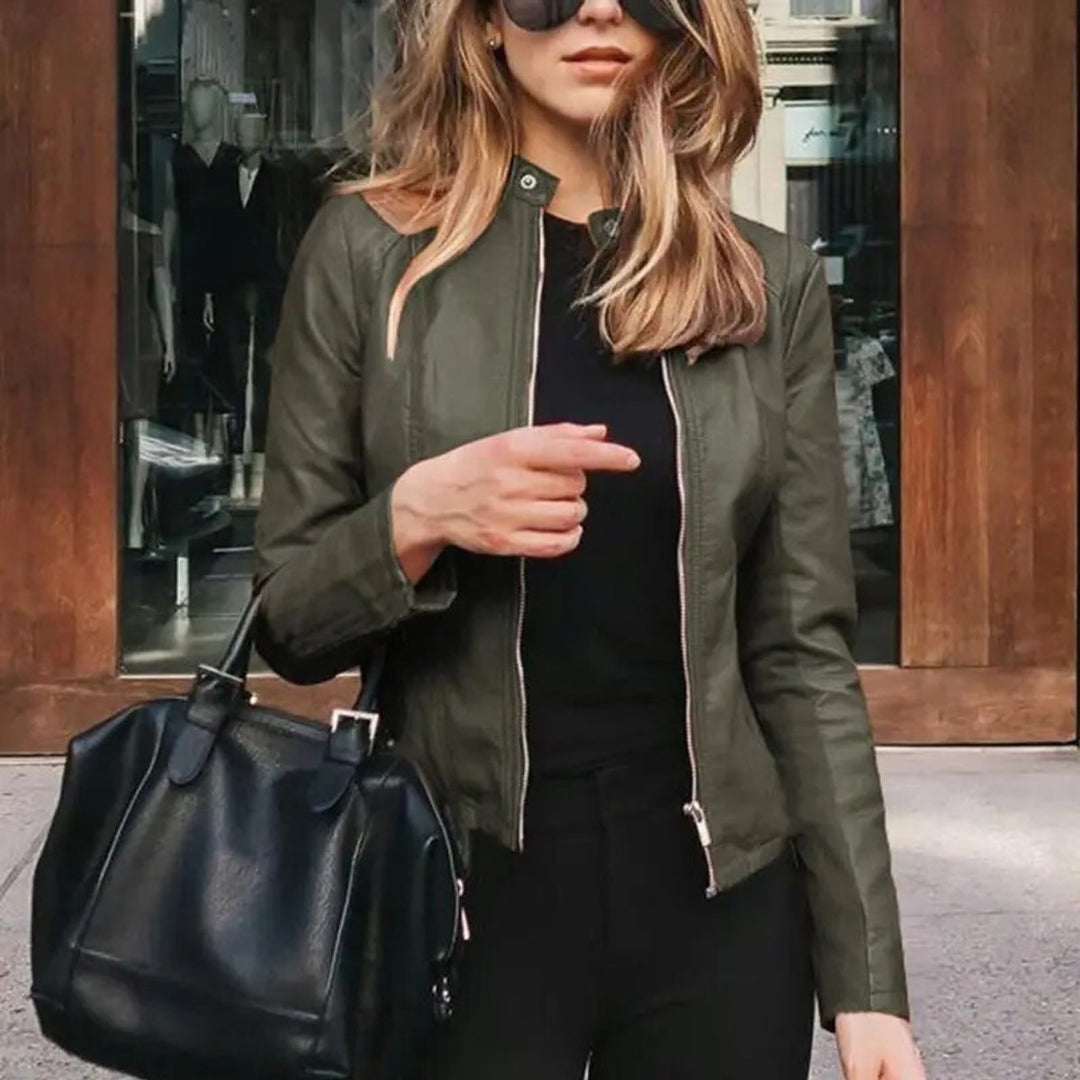 Olivia | Refined Cropped Faux Leather Jacket for Effortless Style