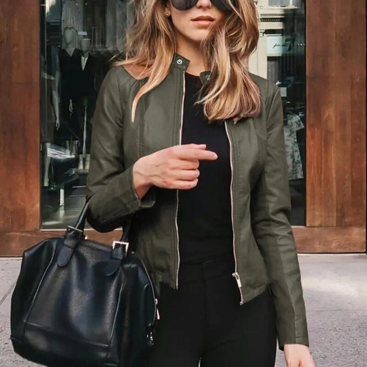 Olivia | Refined Cropped Faux Leather Jacket for Effortless Style