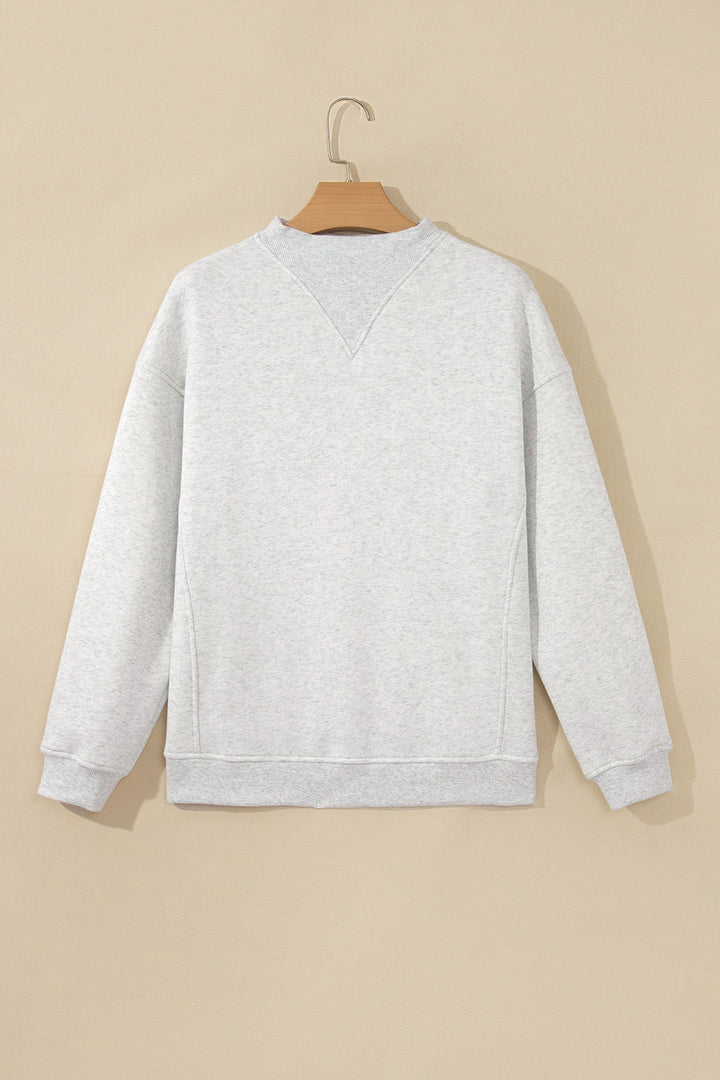 Olive Lane Light Grey High Neck Ribbed Cuff Hem Sweatshirt