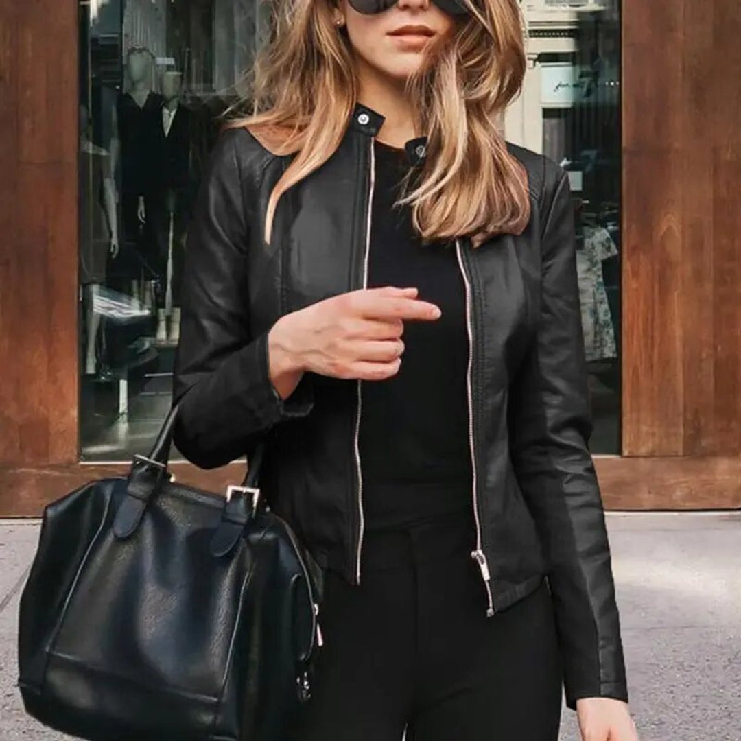 Olivia | Refined Cropped Faux Leather Jacket for Effortless Style