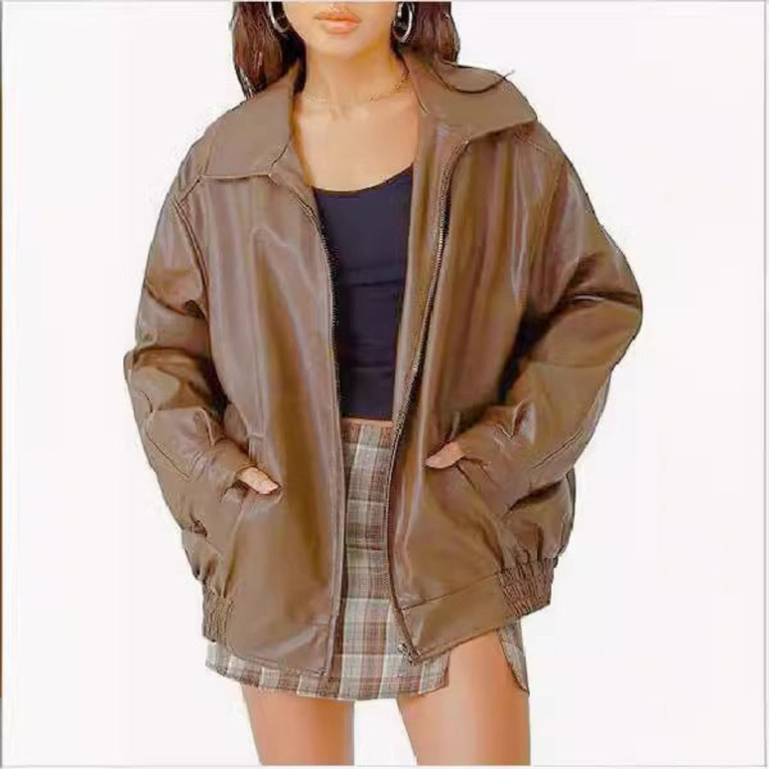 Emily | Oversized Faux Leather Jacket with Wide Lapel