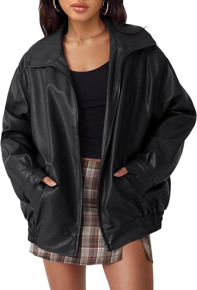 Emily | Oversized Faux Leather Jacket with Wide Lapel