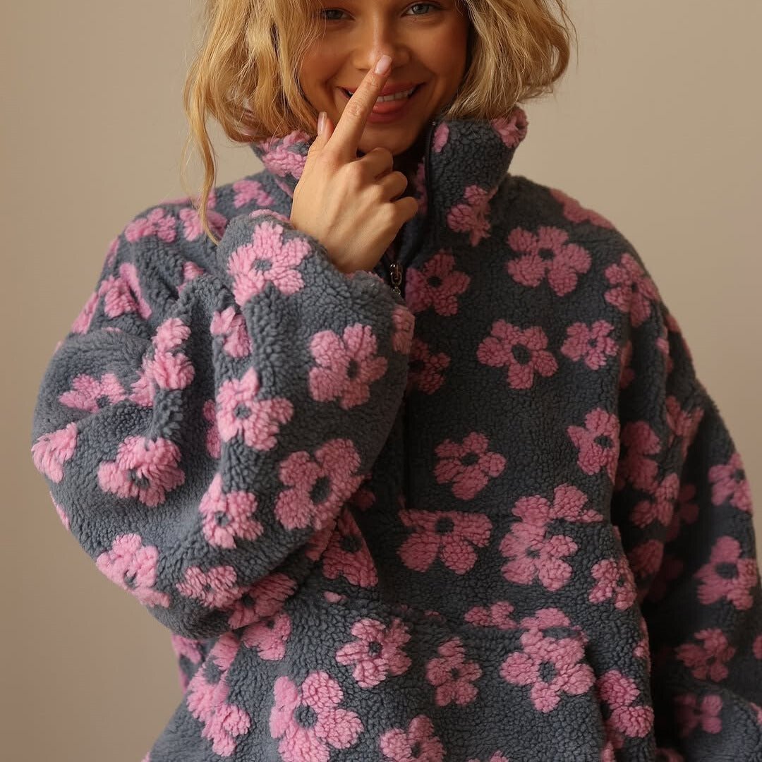 Celestine | Cozy Oversized Floral Teddy Fleece Jumper