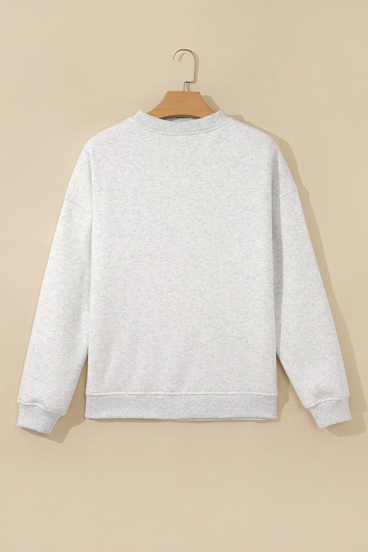 Olive Lane Light Grey High Neck Ribbed Cuff Hem Sweatshirt