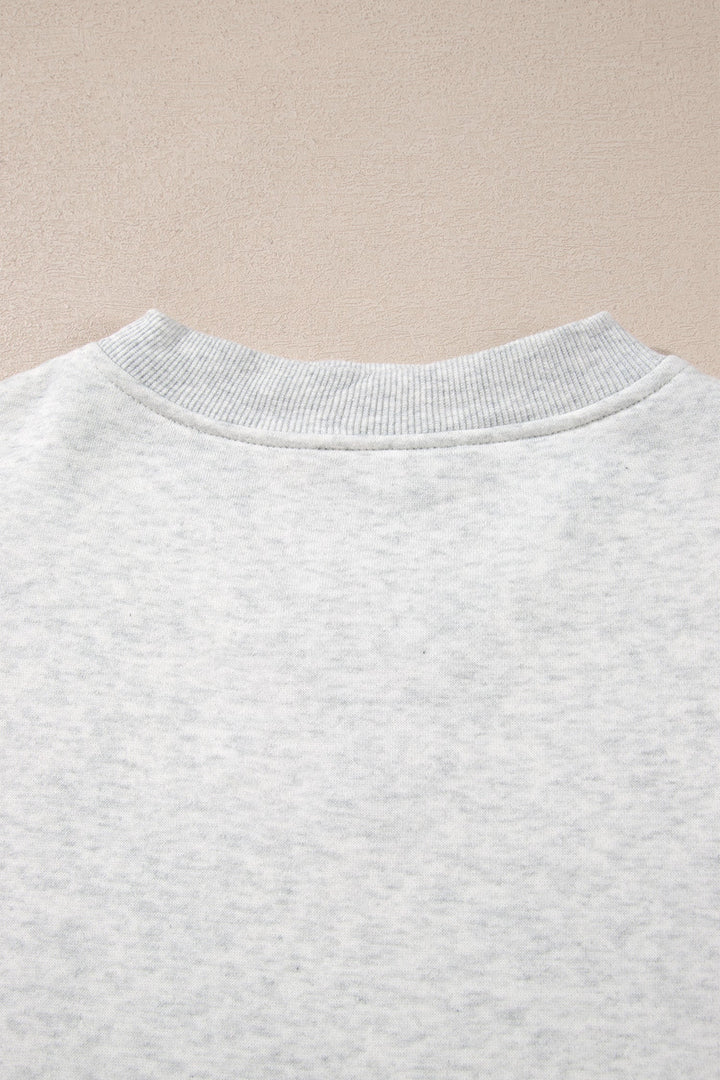 Olive Lane Light Grey High Neck Ribbed Cuff Hem Sweatshirt