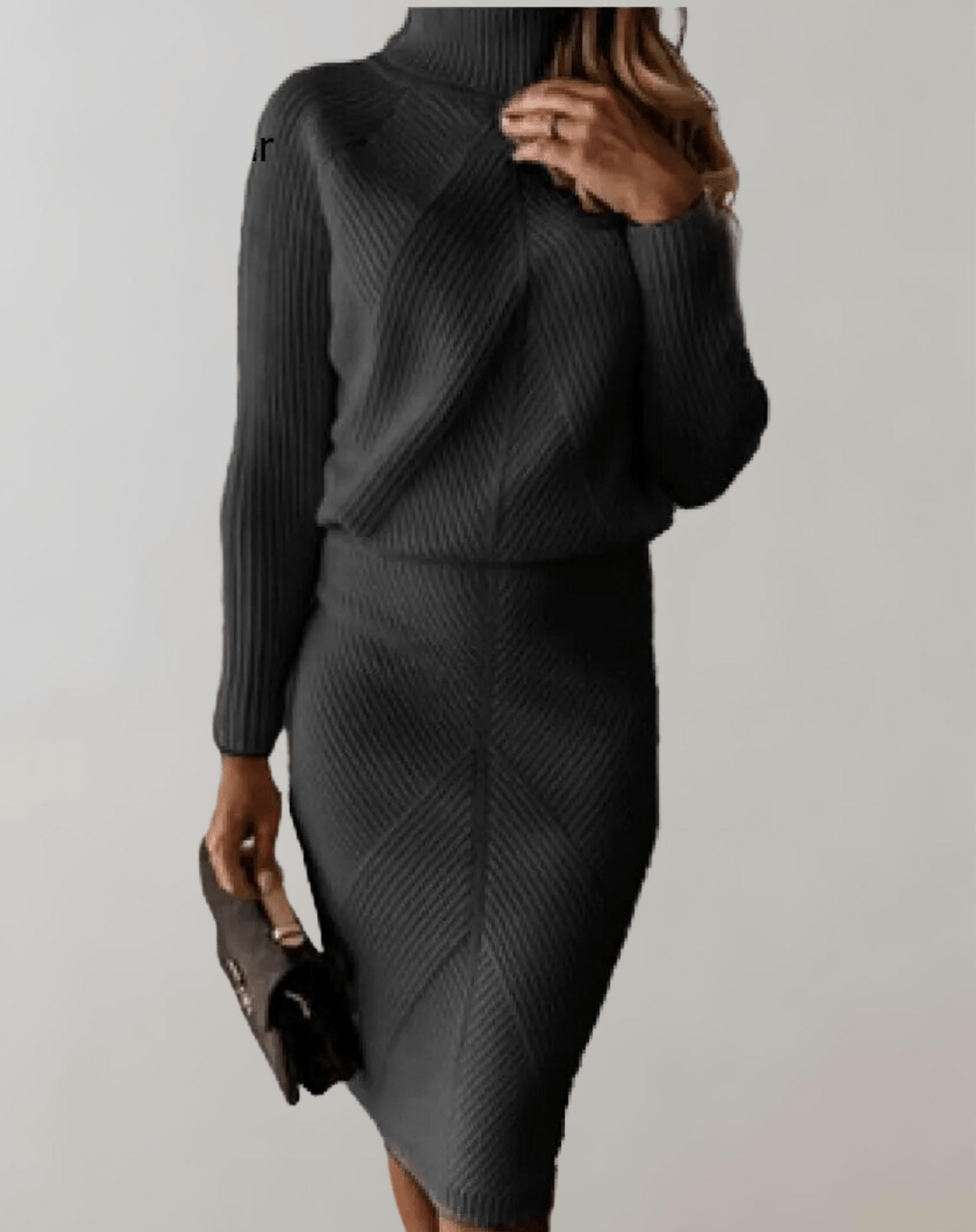 Two-Piece Knit Set With Turtleneck Sweater And Slim Skirt