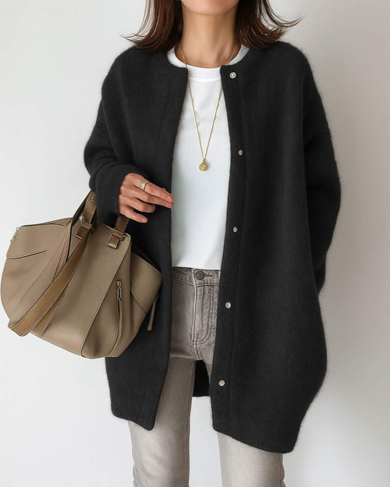 Cardigan donna invernale con bottoni e collo rotondo