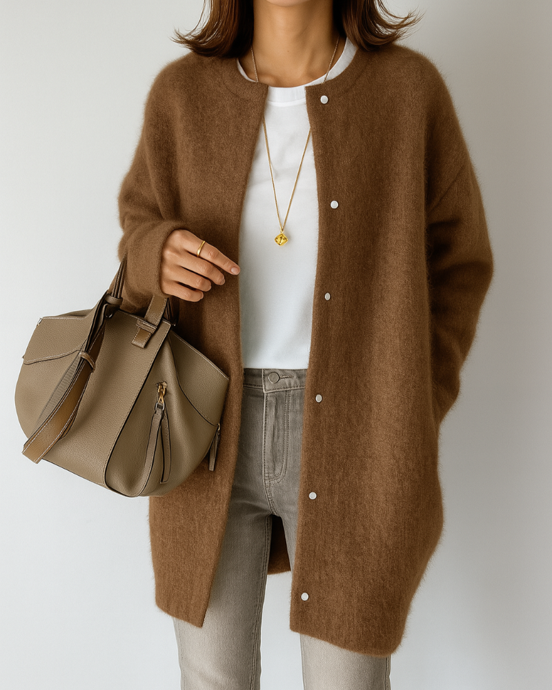 Cardigan donna invernale con bottoni e collo rotondo