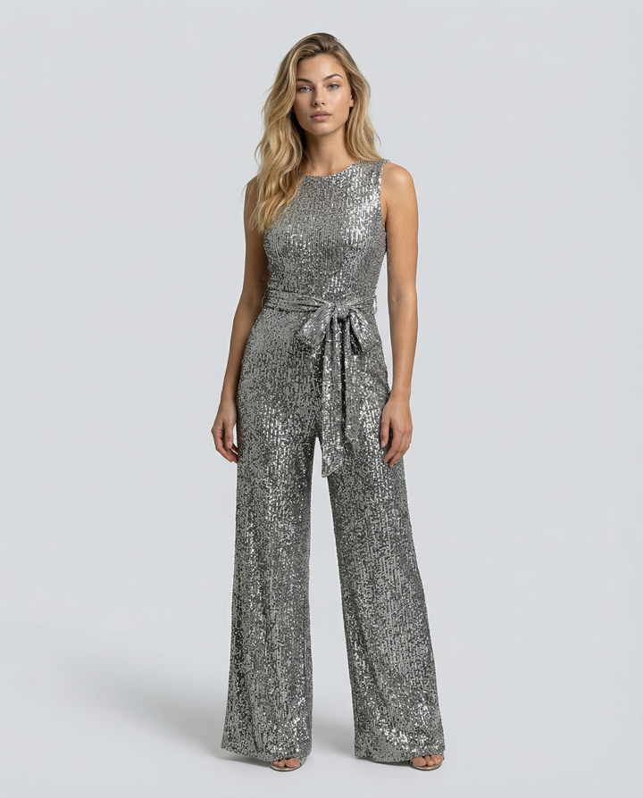 Celeste | Sleeveless Sequin Jumpsuit with Open Back