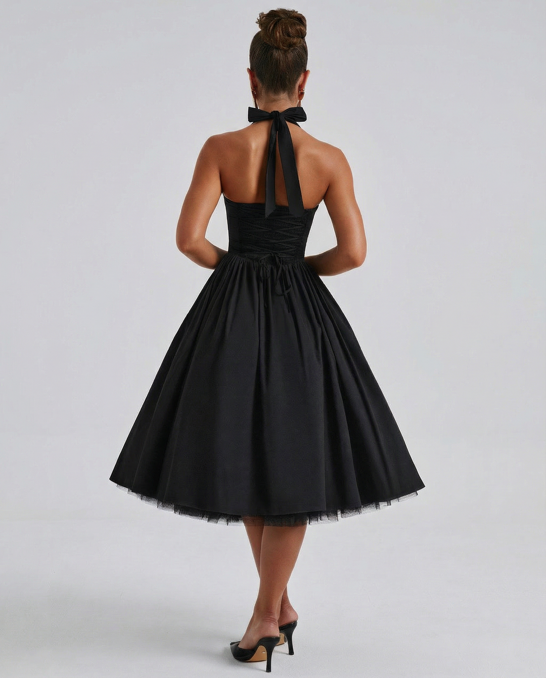 Lena | Midi Halter Neck Lace-Up Back Dress