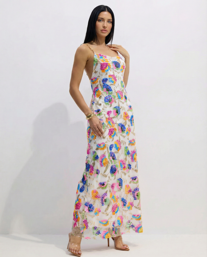 Carole | Sequin Embroidered Backless Maxi Dress