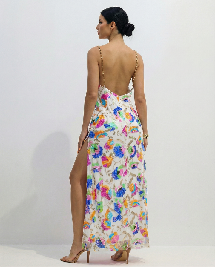 Carole | Sequin Embroidered Backless Maxi Dress