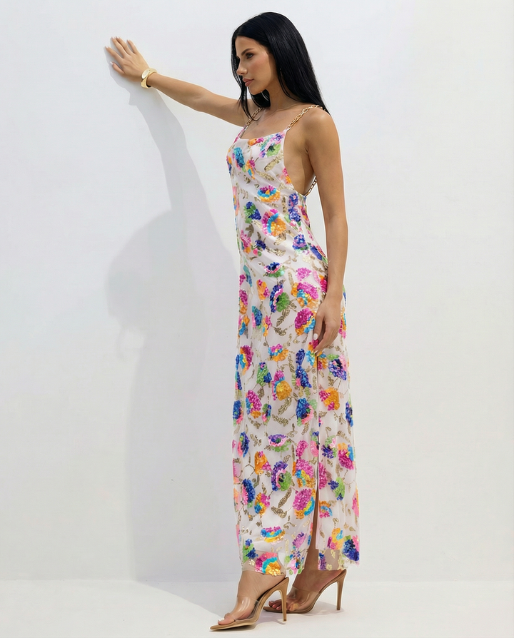 Carole | Sequin Embroidered Backless Maxi Dress