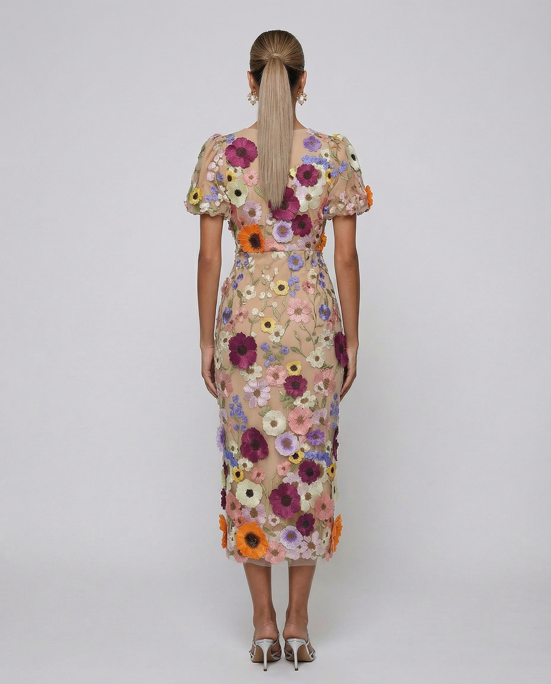 Bernice | V Neck Floral Embroidered Midi Dress