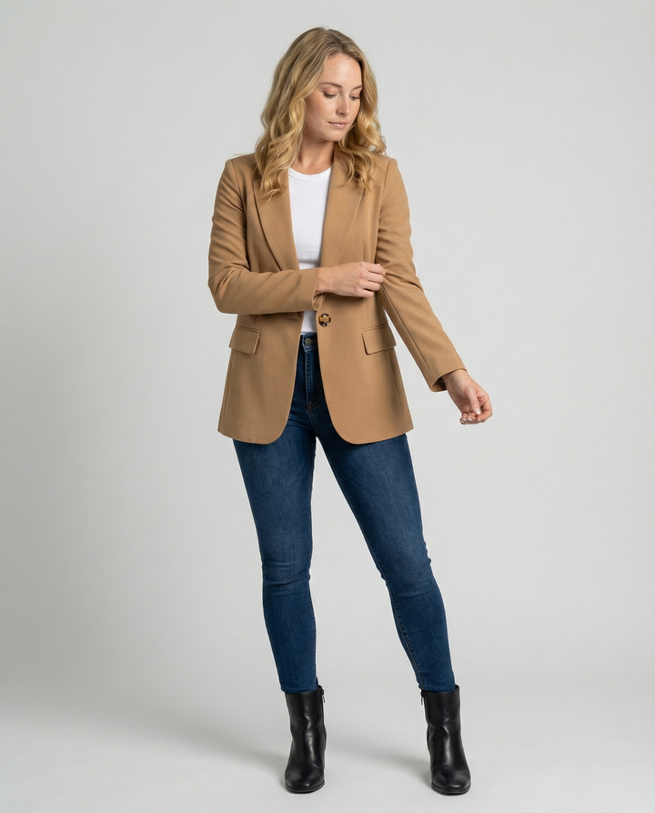 Tailored Blazer with Notch Lapel and Flap Pockets