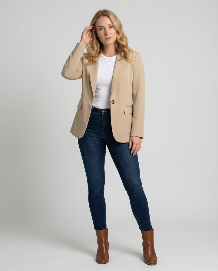 Tailored Blazer with Notch Lapel and Flap Pockets