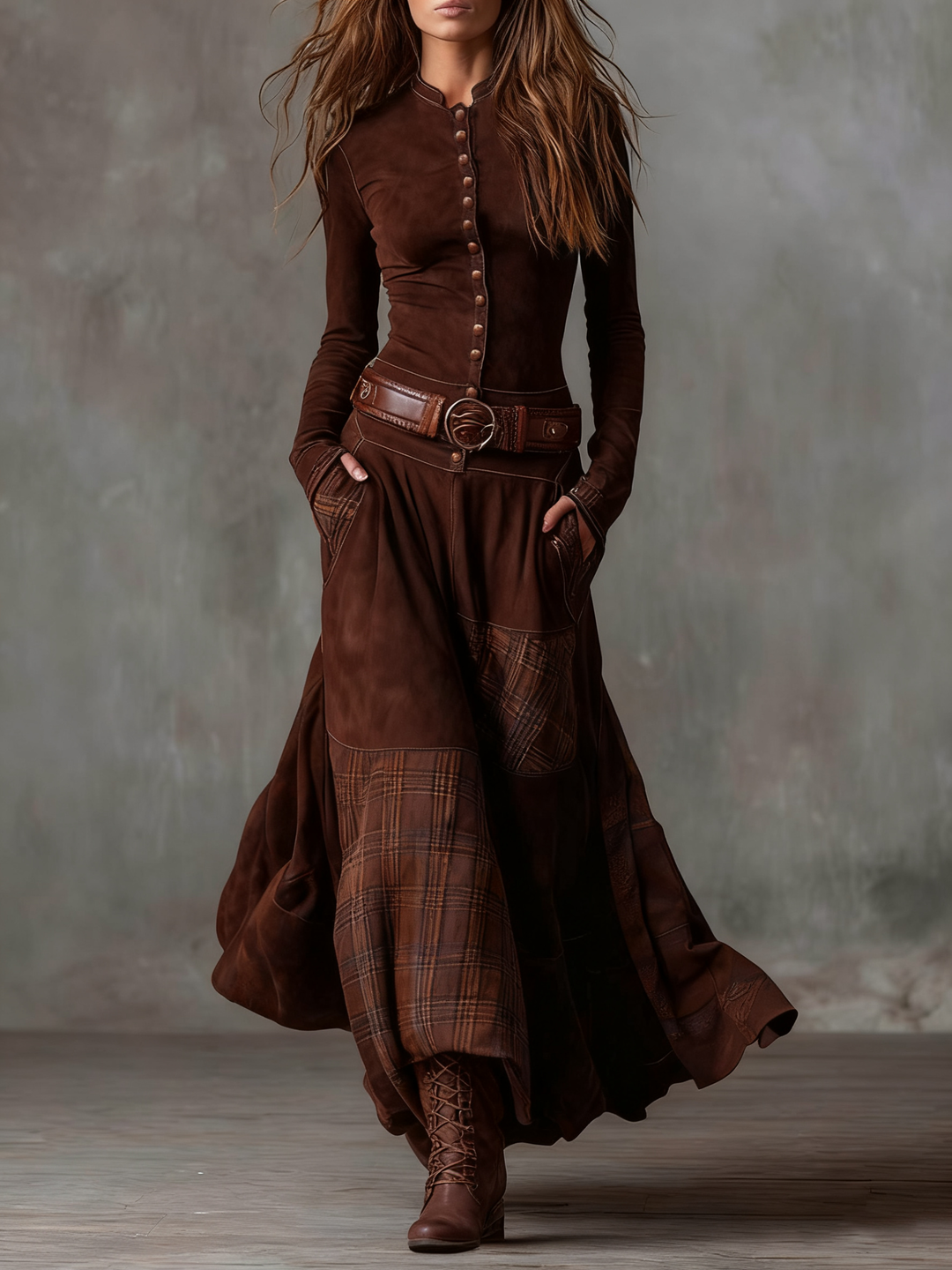 Charlotte | Suede Plaid Maxi Dress