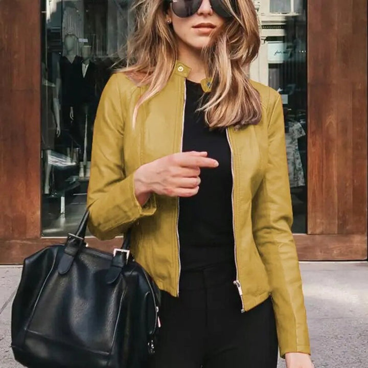 Olivia | Refined Cropped Faux Leather Jacket for Effortless Style