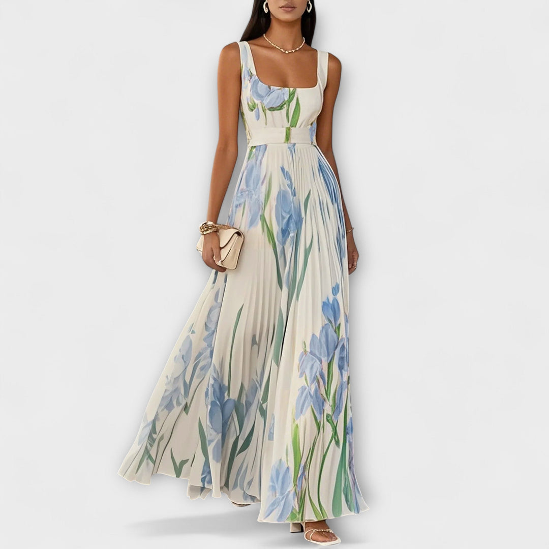 Folded Floral Chiffon Maxi Dress