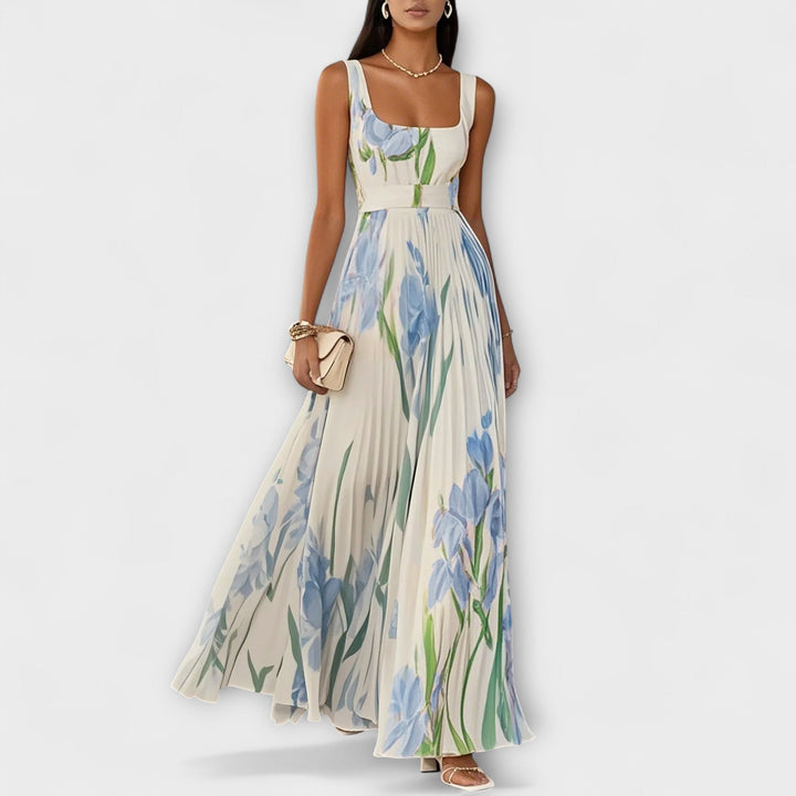 Folded Floral Chiffon Maxi Dress