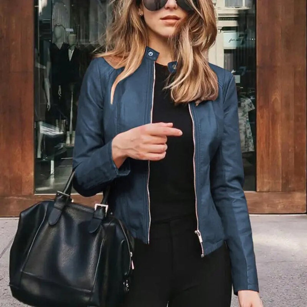 Olivia | Refined Cropped Faux Leather Jacket for Effortless Style