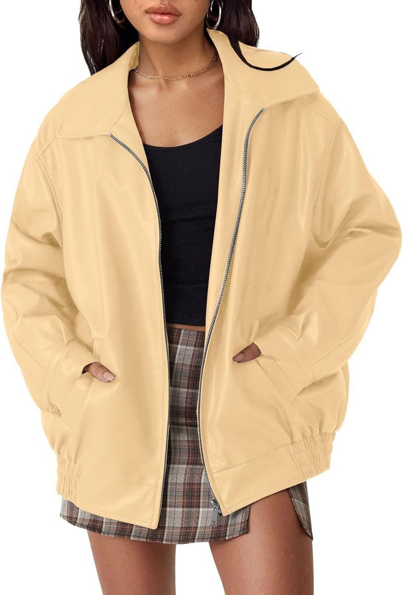 Emily | Oversized Faux Leather Jacket with Wide Lapel