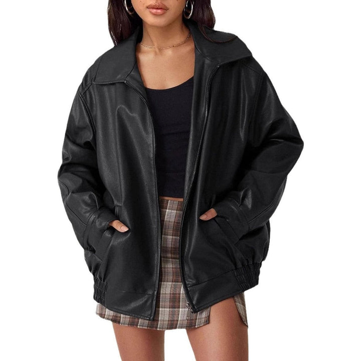Emily | Oversized Faux Leather Jacket with Wide Lapel