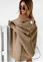Lange Strickjacke oversize mit Kapuze und Wolle Montevista Grau