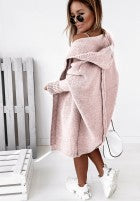 Lange Strickjacke oversize mit Kapuze und Wolle Montevista Grau