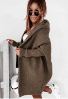 Lange Strickjacke oversize mit Kapuze und Wolle Montevista Grau