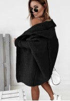 Lange Strickjacke oversize mit Kapuze und Wolle Montevista Grau