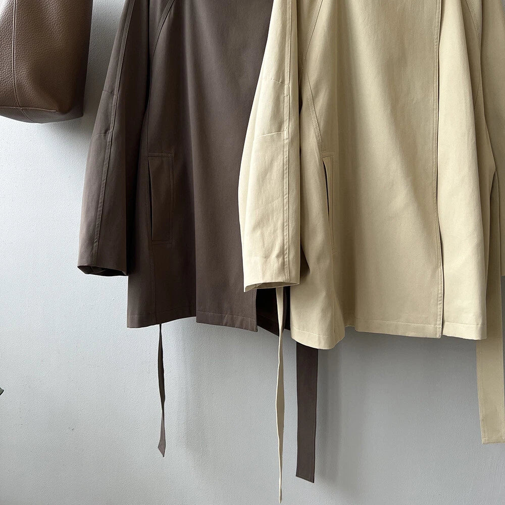 French Retro Trench Coat Women Spring Loose Waist Stand Collar Top Cotton