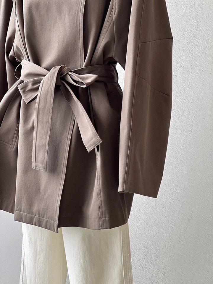 French Retro Trench Coat Women Spring Loose Waist Stand Collar Top Cotton