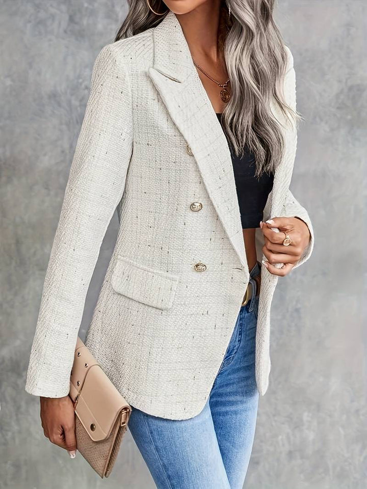 Women's Beige Long-Sleeve Blazer with Notched Collar