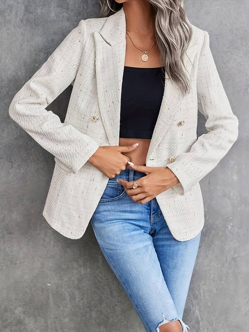 Women's Beige Long-Sleeve Blazer with Notched Collar