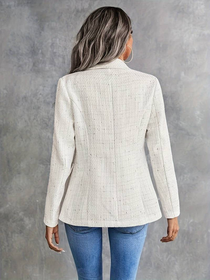 Women's Beige Long-Sleeve Blazer with Notched Collar