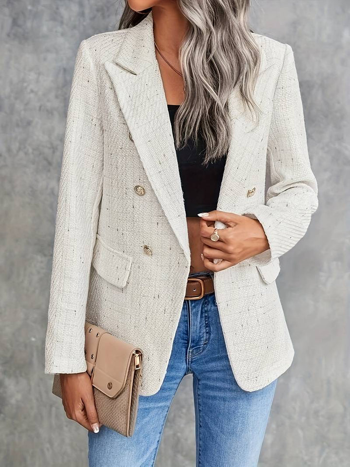 Women's Beige Long-Sleeve Blazer with Notched Collar