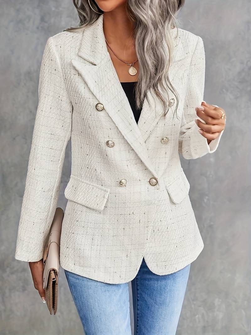 Women's Beige Long-Sleeve Blazer with Notched Collar